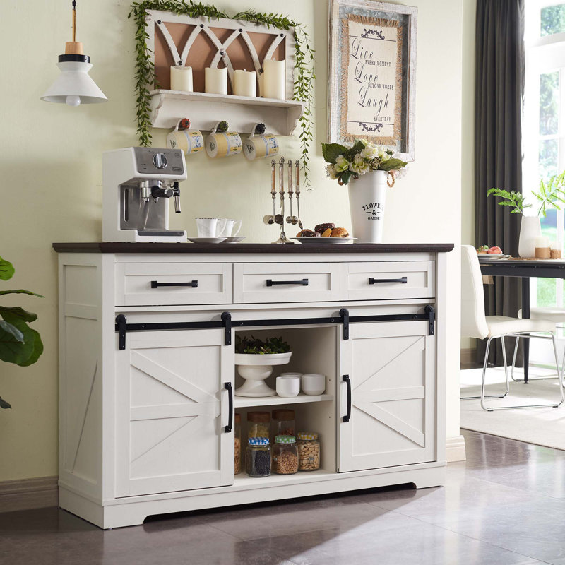 Gracie Oaks Jaretsy Farmhouse Buffet Cabinet 53.5 Sideboard Cabinet with 3 Drawers Coffee Bar for Dining Wayfair Sideboards Buffets